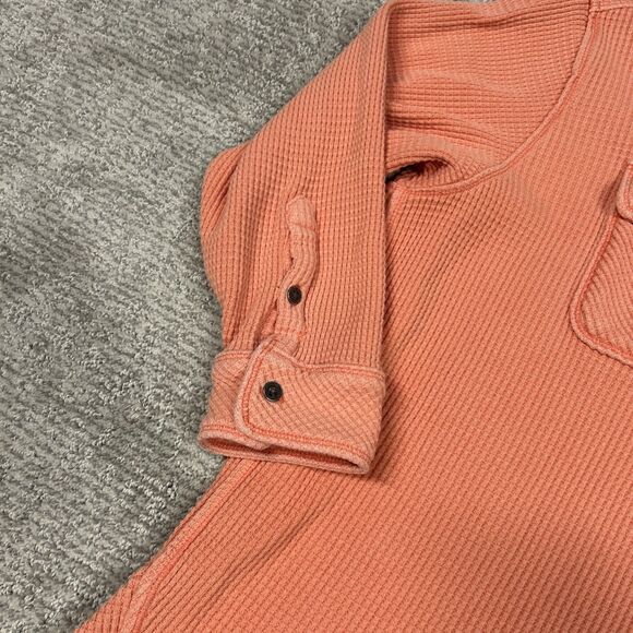 Aerie Lumberjane Shirt Womens Small Waffle Knit Saturn Peach Orange Oversized - Picture 3 of 7